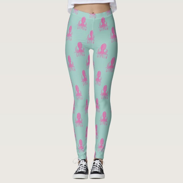 Leggings Acua y Fuchsia de patrón de Ilustracion de pulpo p (Anverso)