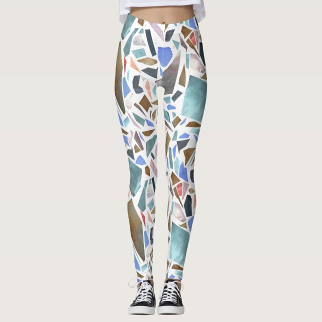 Leggings acuarela abstracta: fondo blanco dibujado a mano. (Anverso)