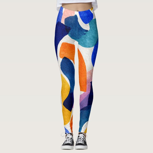 Leggings Acuarela abstracta vibrante | Artística moderna (Anverso)