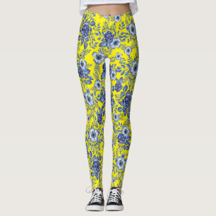 Leggings Acuarela Azul Flora Patrón B Amarillo BG