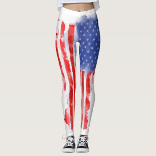 Leggings Acuarela Bandera Americana para Veteranos y Patrio