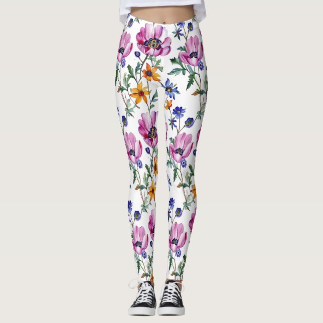 Leggings Acuarela Bonito morado y amarillo floral (Anverso)