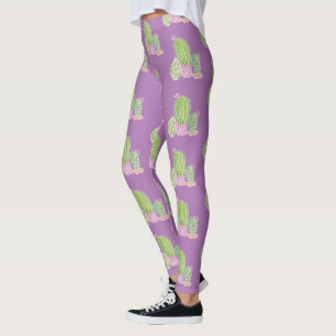 Leggings Acuarela Cactus Pot Plant Pattern Purple