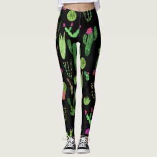 Leggings Acuarela Cactuses Planta Fondo Sin Marea