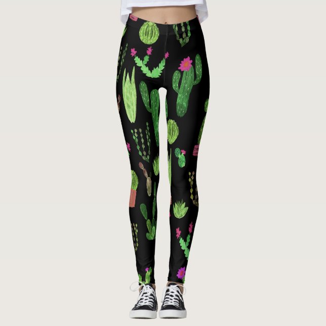 Leggings Acuarela Cactuses Planta Fondo Sin Marea (Anverso)