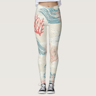 Leggings Acuarela Costera Coral y Olas de Conchas (6)