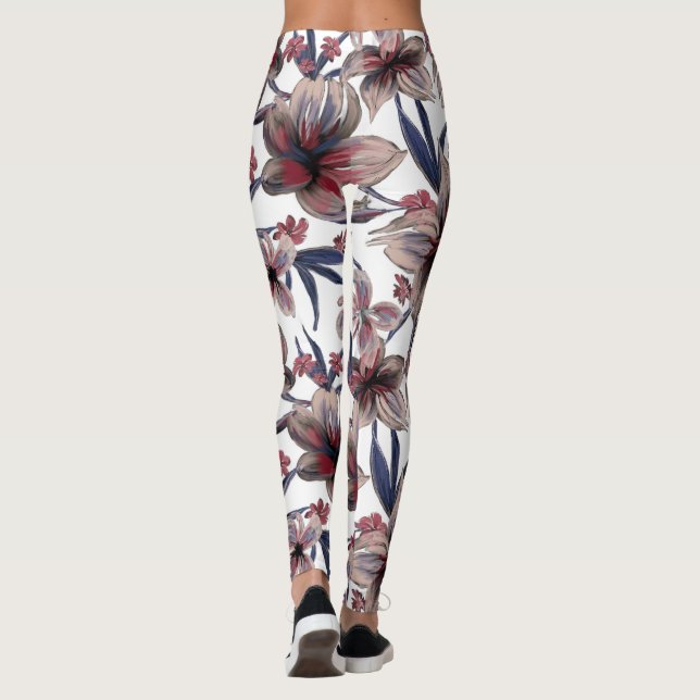Leggings Acuarela Crimson Floral sobre blanco (Reverso)