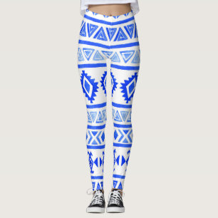 Leggings Acuarela de etnia azteca, patrón geométrico.