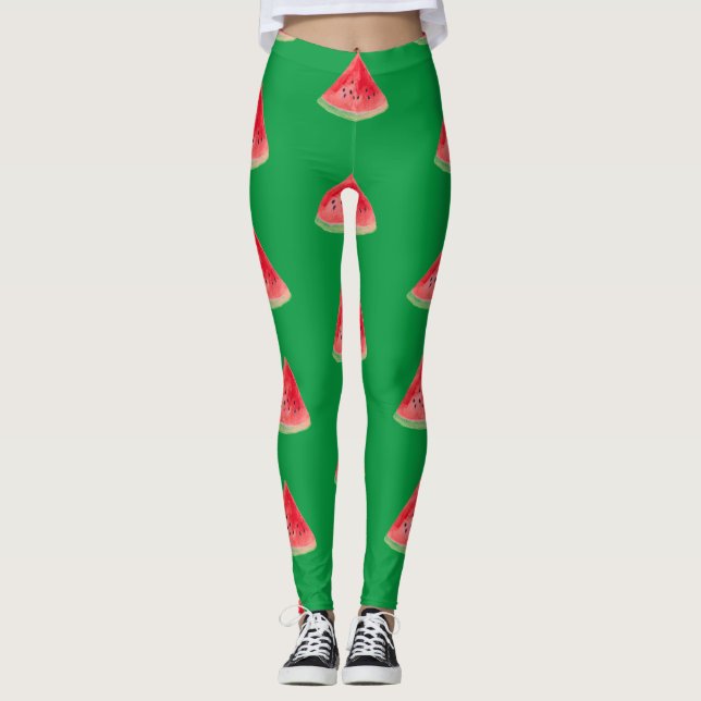 Leggings Acuarela de fruta de la sandía Patrón tropical de  (Anverso)