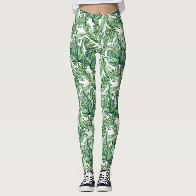 Leggings Acuarela de hojas tropicales (Anverso)