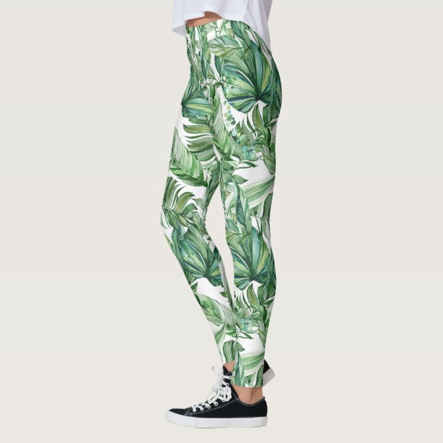Leggings Acuarela de hojas verdes tropicales (Izquierda)