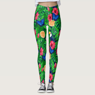 Leggings Acuarela de jardín tropical y turquesa