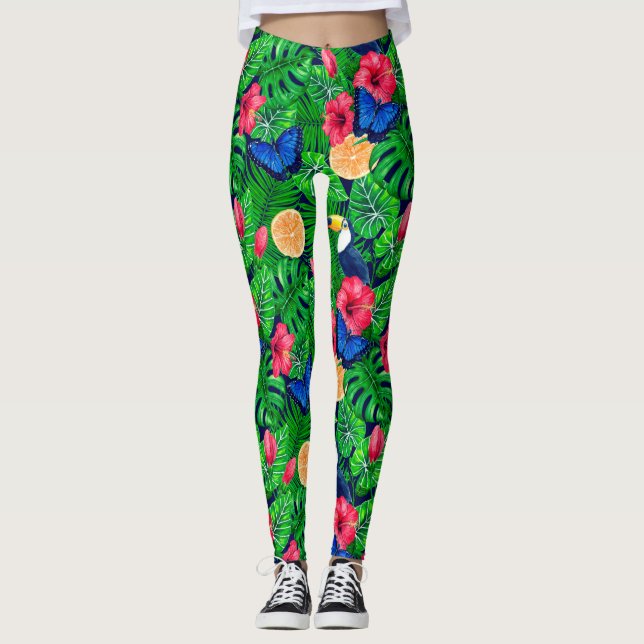 Leggings Acuarela de jardín tropical y turquesa (Anverso)