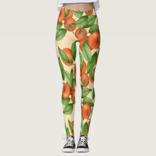Leggings Acuarela de mandarina, patrón de fruta sin costura