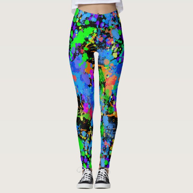 Leggings Acuarela de Neon, Resumen, Placa de pintura, (Anverso)