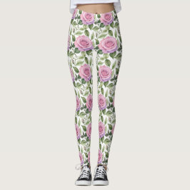 Leggings Acuarela de rosas rosadas y lavanda