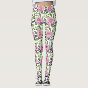 Leggings Acuarela de rosas rosadas y lavanda