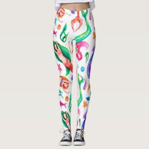 Leggings Acuarela de Sirenas: Patrón Oceánico sin Marea