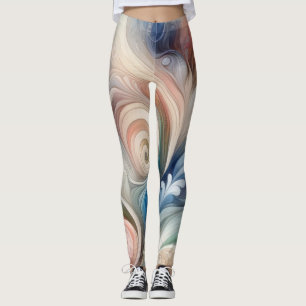 Leggings Acuarela Fantasía Pastel Floral Azul & Crema