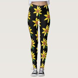 Leggings Acuarela Flor de Girasol Vibrante Pintada a Mano
