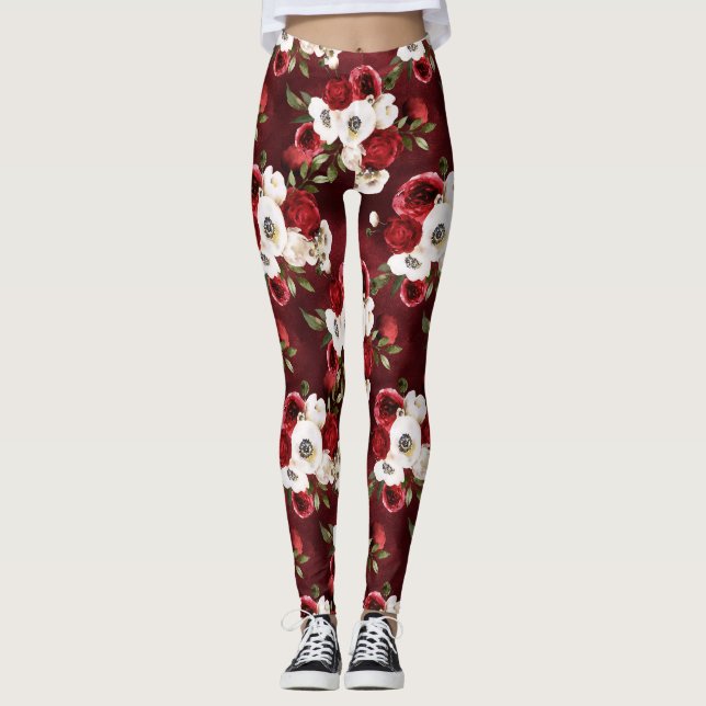 Leggings Acuarela floral borgoña (Anverso)