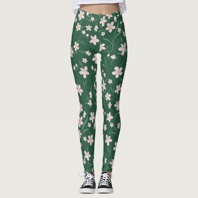 Leggings Acuarela Floral rosa Botánica Dark Green diseño (Anverso)