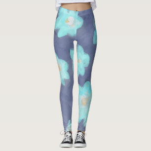 Leggings Acuarela floral verde azulada flores silvestres ci