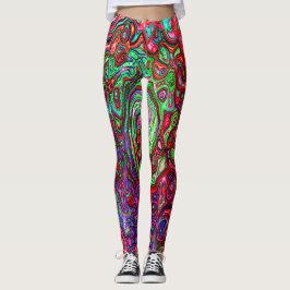 Leggings Acuarela Groovy Rojo Resumen Remoto Líquido Swirl