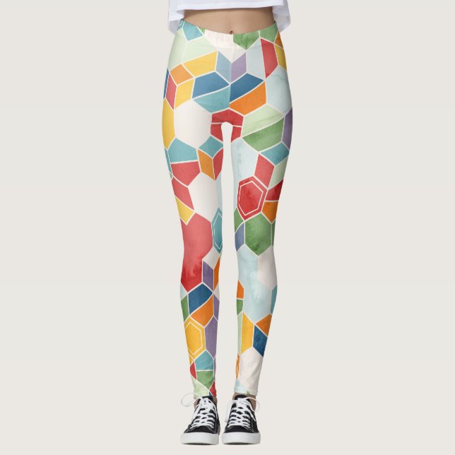 Leggings Acuarela Hexagón, Mosaico Aleatorio. (Anverso)