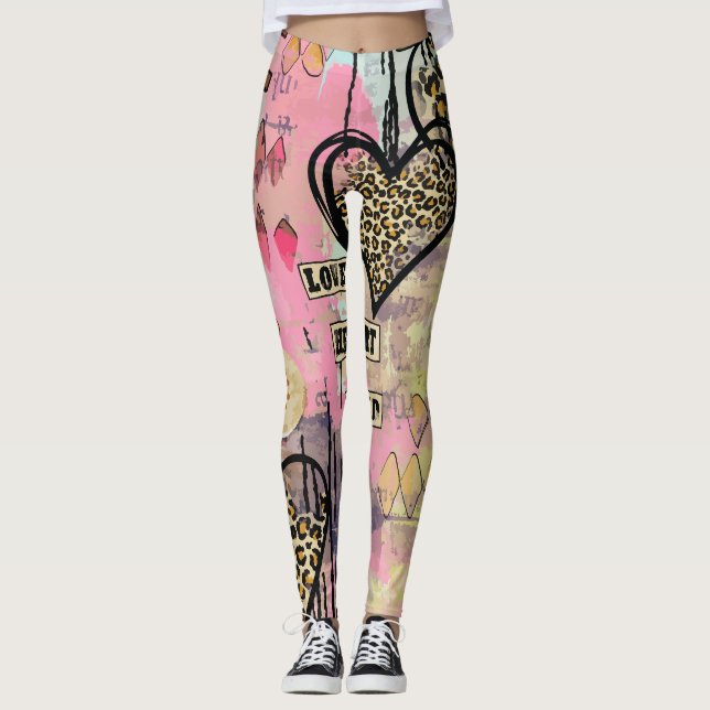 Leggings Acuarela moderna de las piernas de piel de leopard (Anverso)