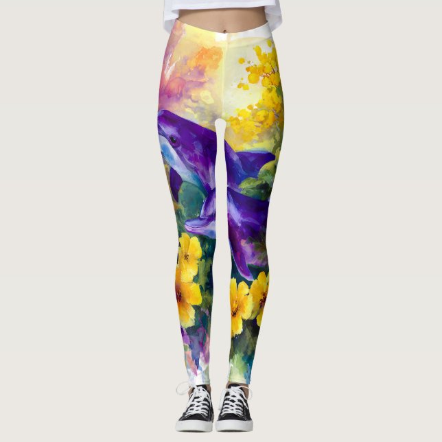 Leggings Acuarela Océano Delfines Flores Tropicales (Anverso)