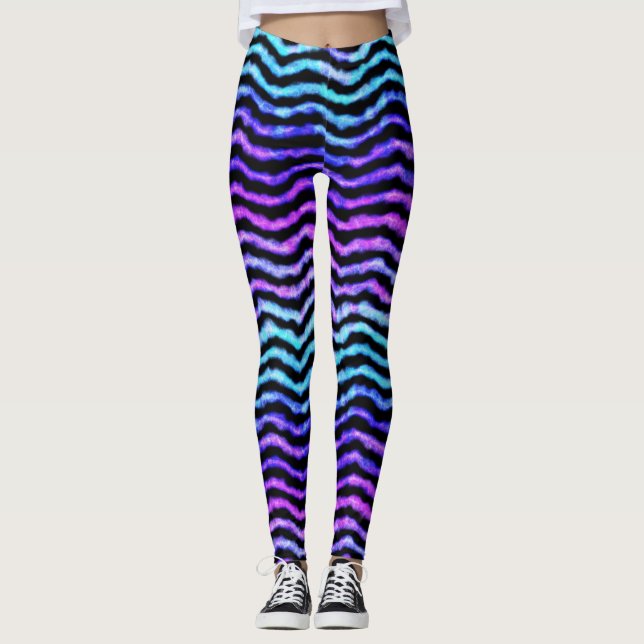 Leggings acuarela ondulada - cian y morado : (Anverso)