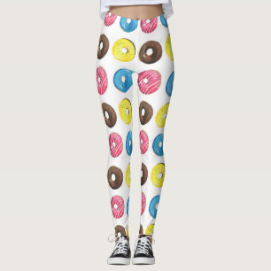 Leggings Acuarela pequeñas donuts, patrón sin costuras.