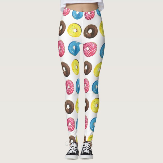 Leggings Acuarela pequeñas donuts, patrón sin costuras. (Anverso)
