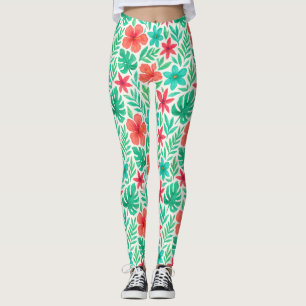 Leggings Acuarela pintada a mano Flores tropicales verano