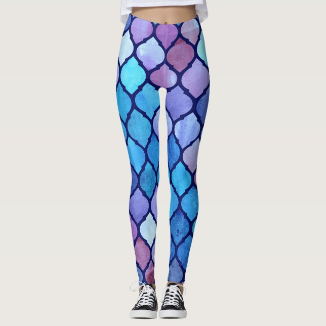 Leggings Acuarela Resumen de Baldosas Geométricas Árabes (Anverso)