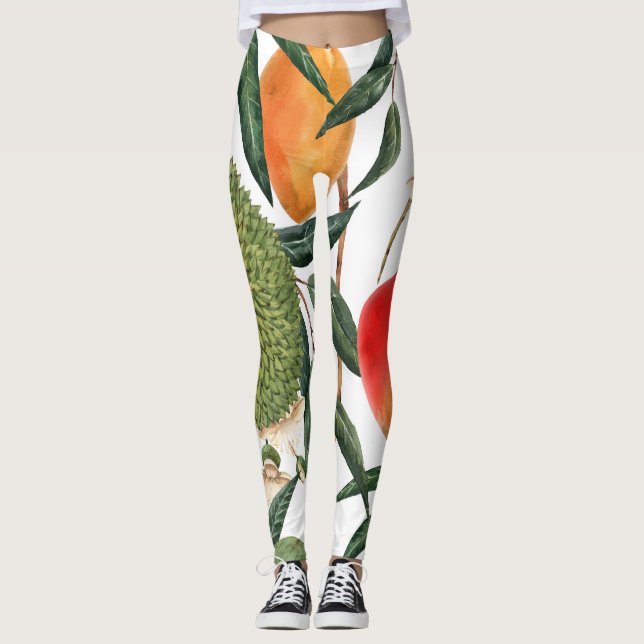 Leggings Acuarela tropical durión, patrón de mango. (Anverso)