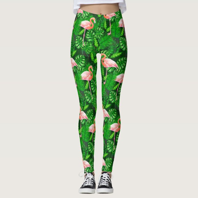 Leggings acuarela tropical flamenca (Anverso)