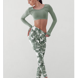Leggings Acuarela Tropical Oasis Moderno Patrón de hojas