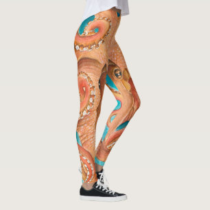 Leggings Acuarela Verde azulada Octopus naranja