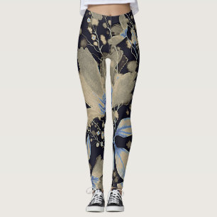 Leggings Acuarela virgen floral: fondo negro