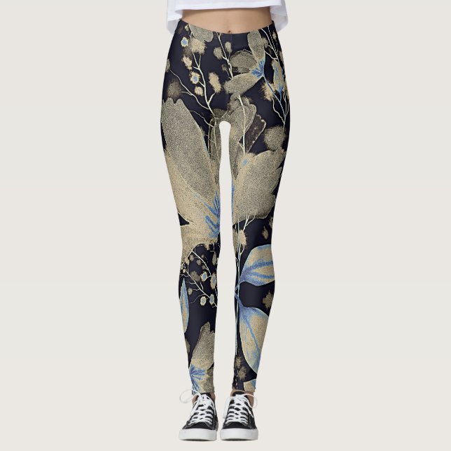 Leggings Acuarela virgen floral: fondo negro (Anverso)