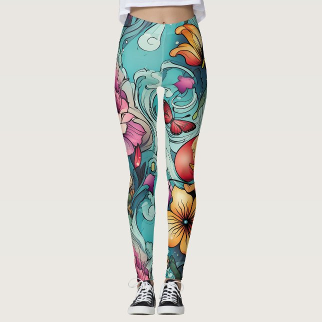 Leggings AD 020 - Patrón digital floral (Anverso)