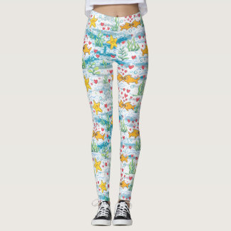 Leggings Adorable Ocean Love Pattern | Cute Fish & Starfish