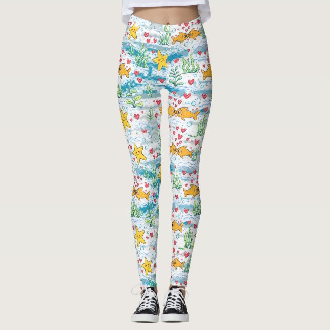 Leggings Adorable Ocean Love Pattern | Cute Fish & Starfish (Anverso)