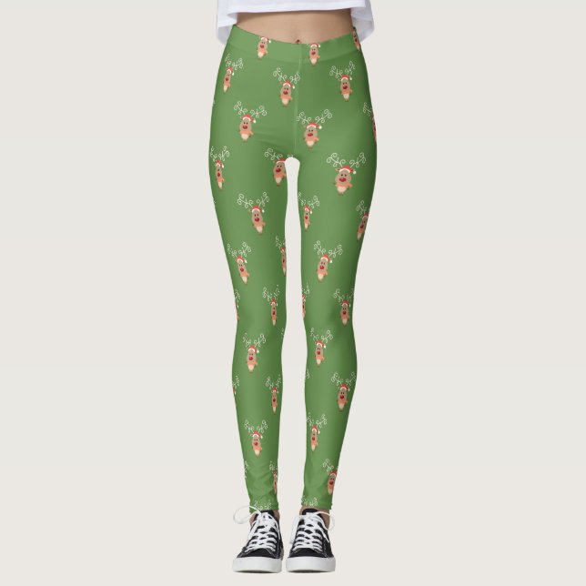 Leggings Adorable Reno de Dibujos Animados, Feliz Navidad (Anverso)