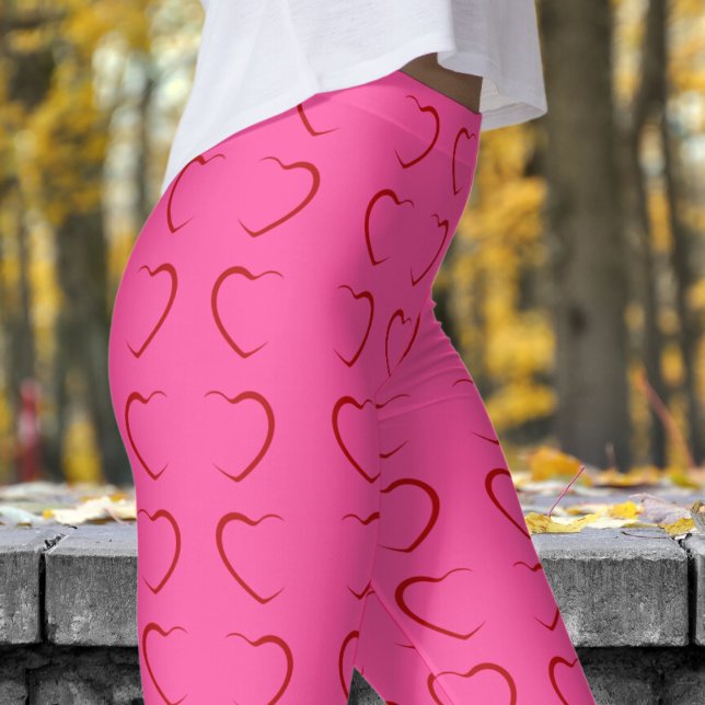 Leggings Adorable Rosa Patrón de Corazones de Amor Rosa (Love Hearts on Brilliant Rose Pattern Leggings)