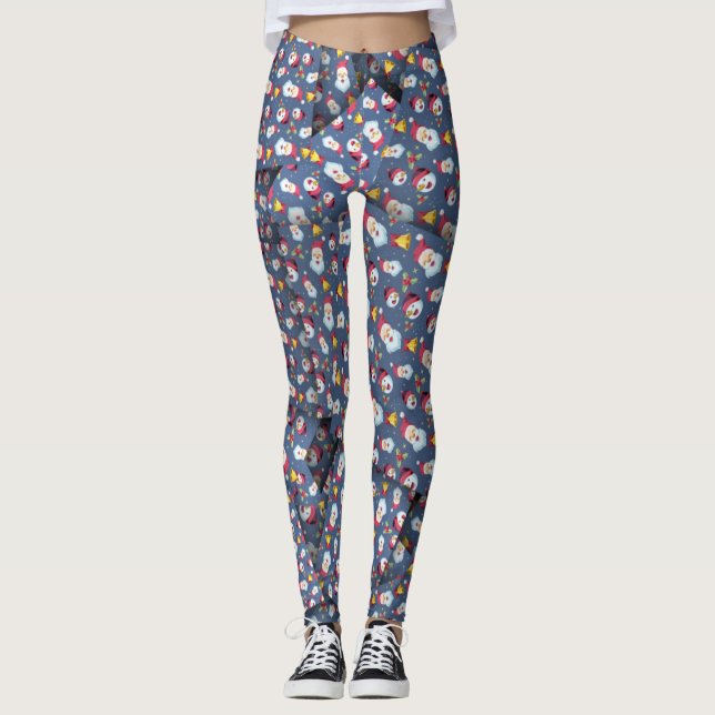 Leggings Adorables Cuidados Snowmen Fondo Azul [3D] Yoga (Anverso)