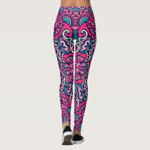 Leggings Adorables Estilo Bohemio Brillante Rosa Y Azul