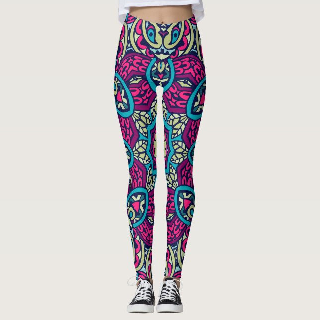 Leggings Adorables Estilo Bohemio Brillante Rosa Y Verde (Anverso)